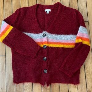 See U Soon Red Cardigan with Colorful Stripes